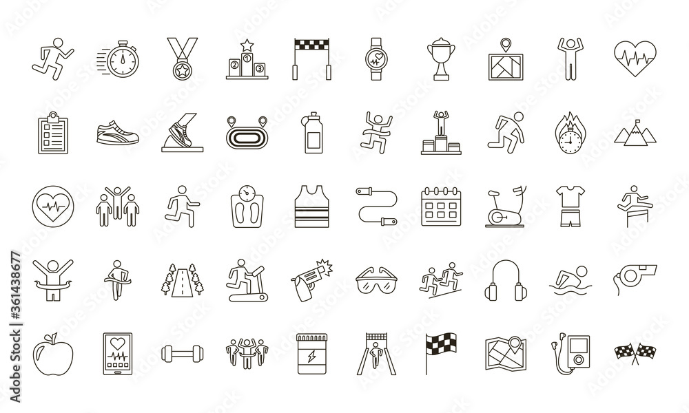 bundle of runners and tracks set icons bundle of runners and tracks set icons