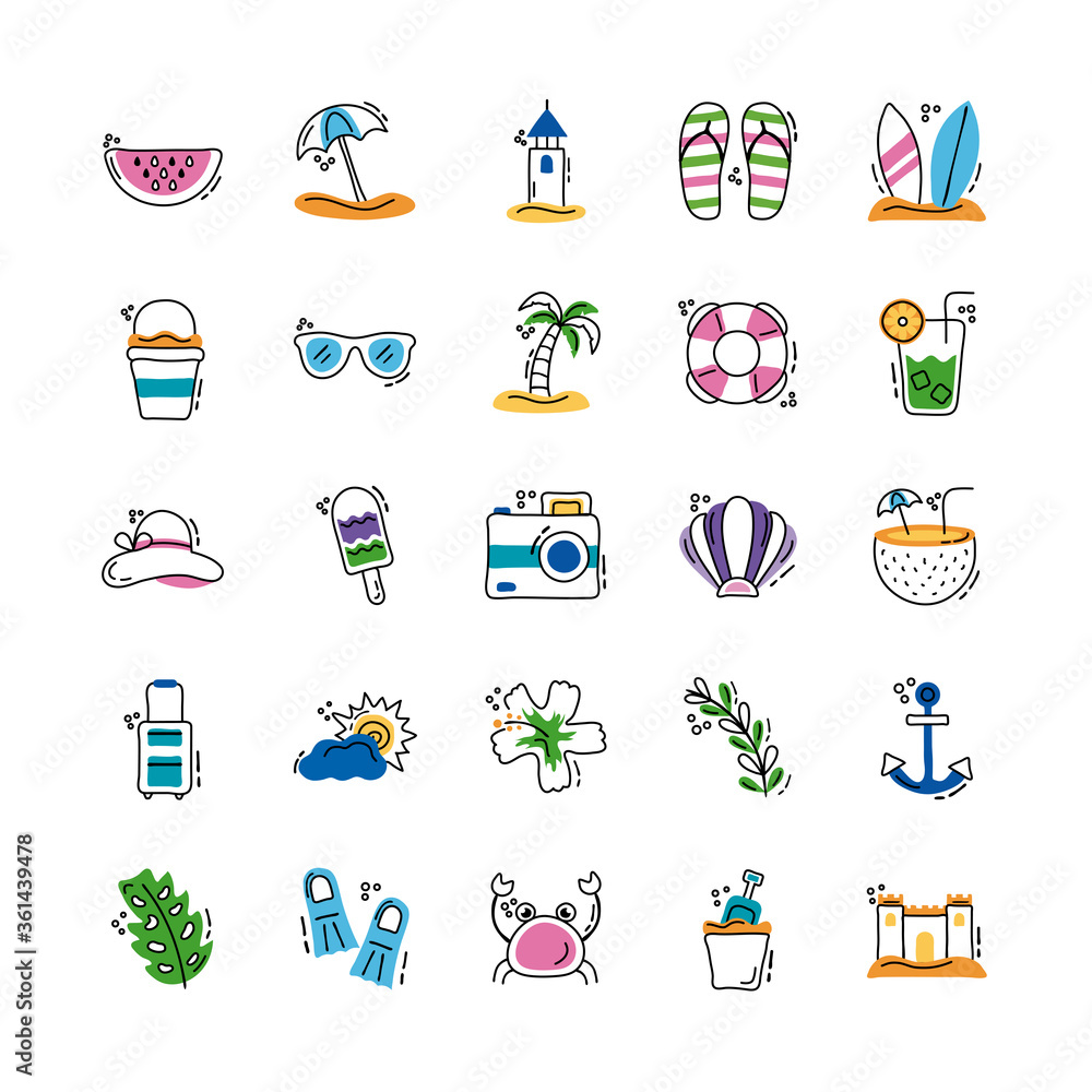 bundle of summer vacations set icons