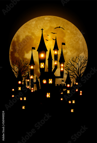 ハロウィン　城　月　背景