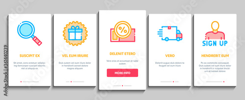 Webshop Internet Store Onboarding Mobile App Page Screen Vector Webshop Online Shop Coupon And Buy, Chat And Faq, Information And Pay Color Illustrations