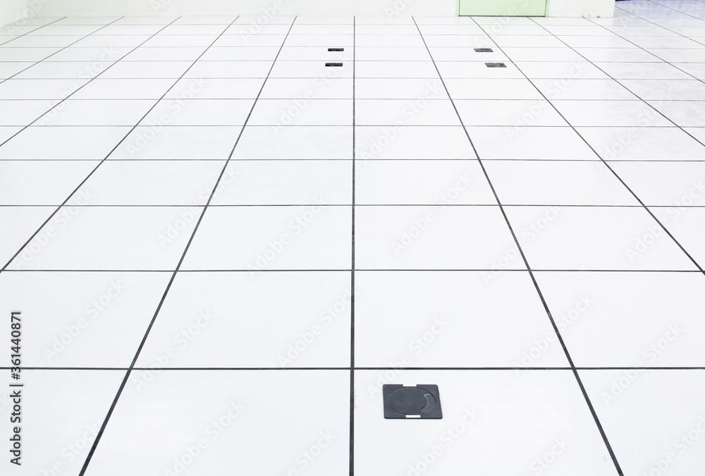 Raise floor and electrical socket with grid line in perspective view. Raise floor and electrical socket with grid line in perspective view.