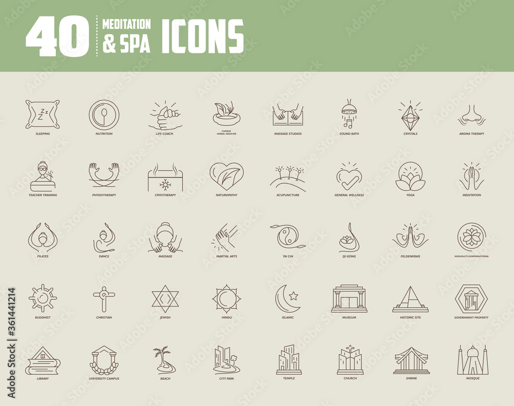 Spa and meditation set of icons
