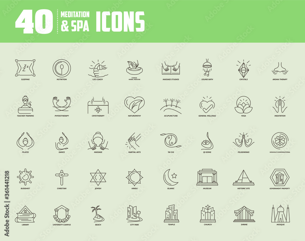 Meditation and spa set of icons