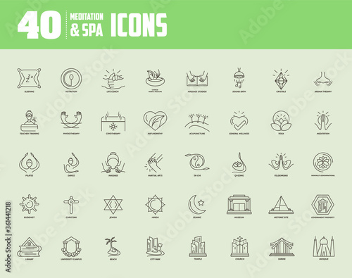 Meditation and spa set of icons