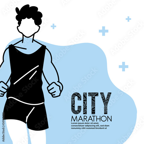 Man avatar running and 10k city marathon vector design