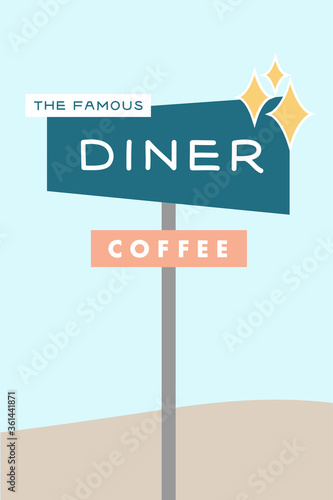Mid-Century Neon Diner Sign Vector
