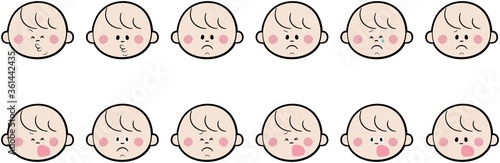 ステッカー風あかちゃんの表情ベクター画像
