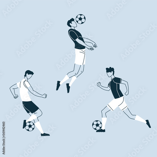 set of soccer players in action, soccer players with ball