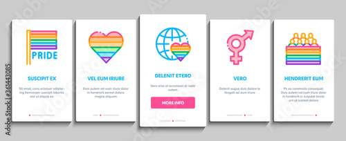 Lgbt Homosexual Gay Onboarding Mobile App Page Screen Vector. Lgbt Community And Flag, Unicorn And Rainbow, Love Freedom And Marriage Color Illustrations