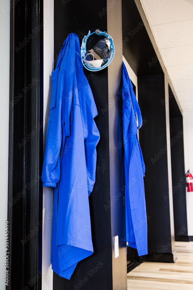 Personal Protective Equipment PPE hanging in the dental medical