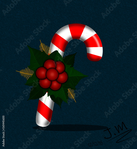 Baston de navidad con fondo azul