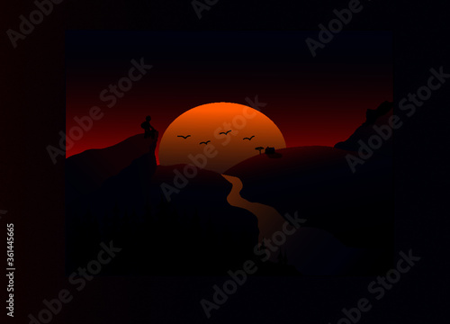 Paisaje de atardecer en el campo 
