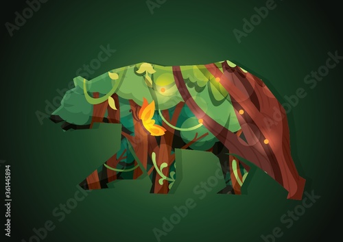 Double exposure of animal silhouette and forest