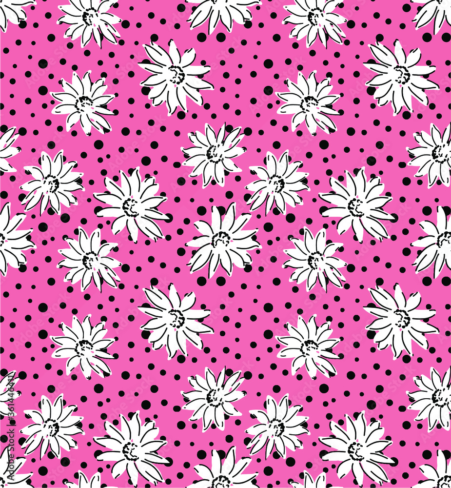 seamless flower pattern, floral print, polka dot background. seamless flower pattern, floral print, polka dot background.