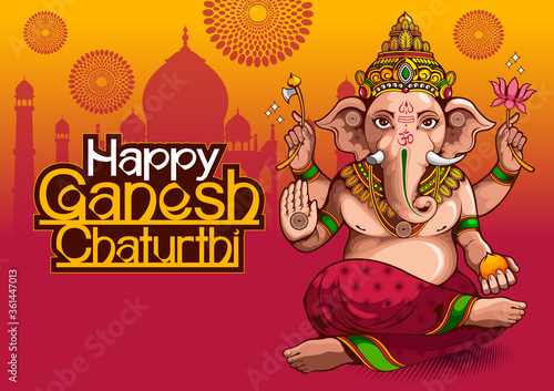 illustration of Lord Ganesha of india for traditional Hindu festival, Ganesha Chaturthi, background template.