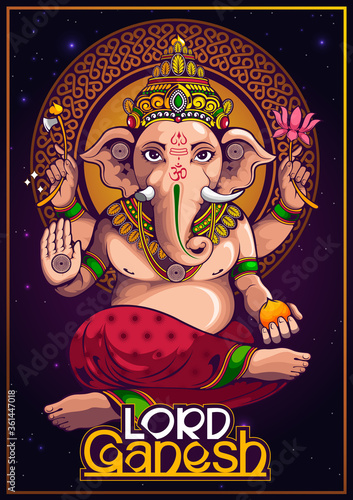 illustration of Lord Ganesha of india for traditional Hindu festival, Ganesha Chaturthi, background template.