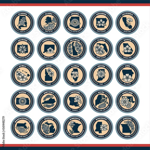 Set of USA states labels