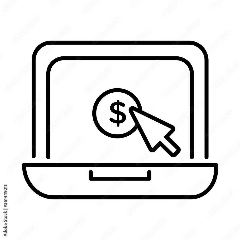 laptop with coin and cursor payment online line style laptop with coin and cursor payment online line style