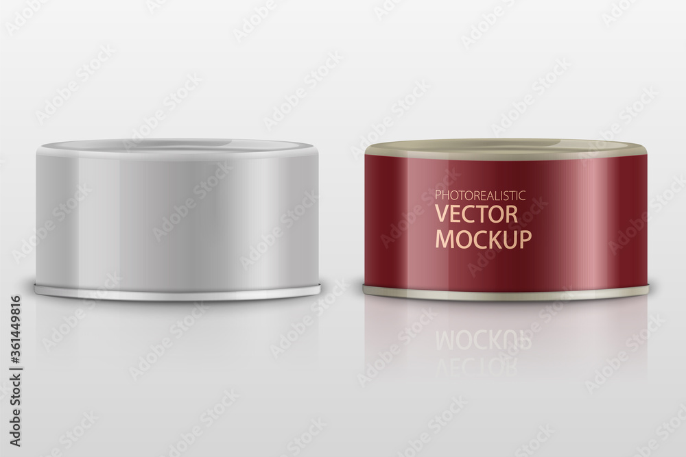 Low-profile matte tuna can with label on white background. Photo