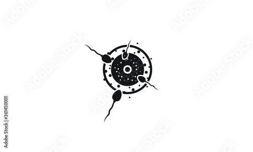 Sperm icon fertilizing egg cell. Logo drawn in flat style.