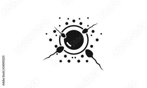 Sperm icon fertilizing egg cell. Logo drawn in flat style.