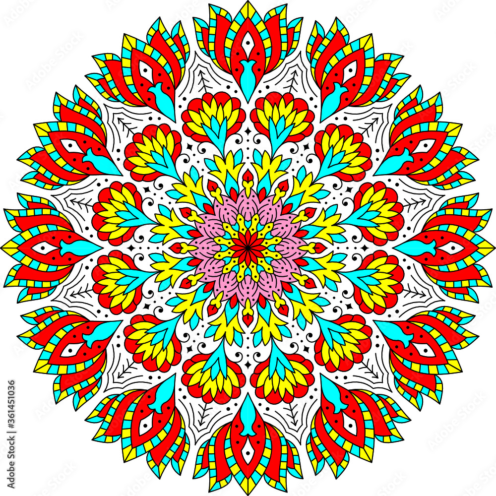 colorful vector seamless Mandala Ethnic dot painting round design