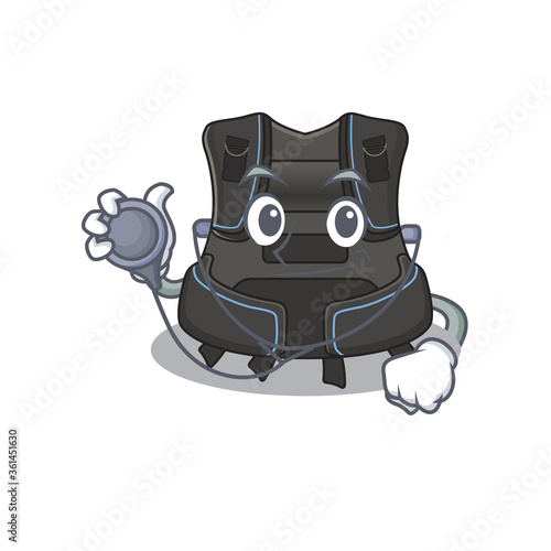 A dedicated scuba buoyancy compensator doctor caricature design working with tools