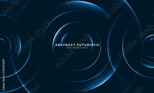 Graphic blue circles seamless pattern. Abstract futuristic art wallpaper. Vector illustration.