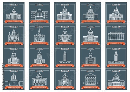 Set of USA states capitol icons