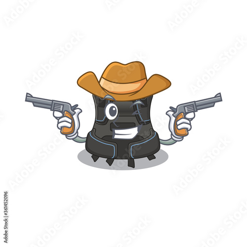 A wise cowboy of scuba buoyancy compensator Cartoon design with guns