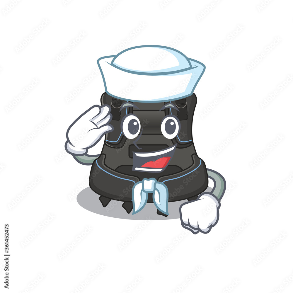 A brave sailor caricature design style of scuba buoyancy compensator ready to sail A brave sailor caricature design style of scuba buoyancy compensator ready to sail