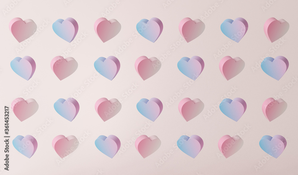 Abstract 3d heart love icon pink, blue minimal pink background 3d rendering holiday valentine concept. Use for social media, website, banners, greeting cards, gifts, poster.
