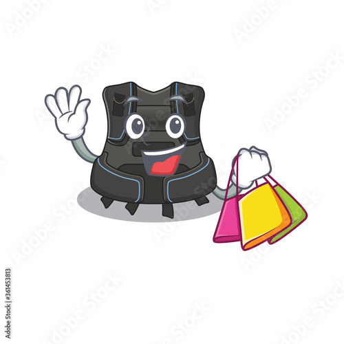 Scuba buoyancy compensator wealthy cartoon character concept with shopping bags