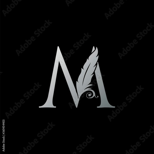 Luxury Feather Letter M logo Icon. Monogram design concept for law, lawyer, legal officer, firm, notary