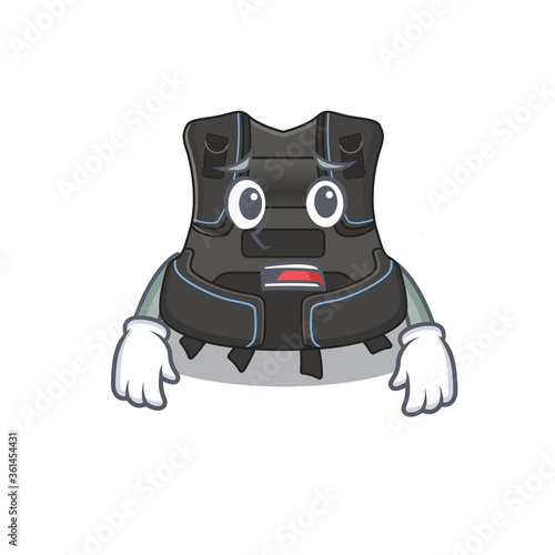 Cartoon image design scuba buoyancy compensator showing worried face
