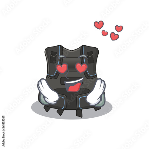 A passionate scuba buoyancy compensator cartoon mascot concept has a falling in love eyes