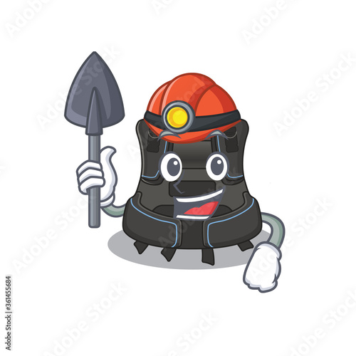 Scuba buoyancy compensator cartoon image design as a miner with tool and helmet