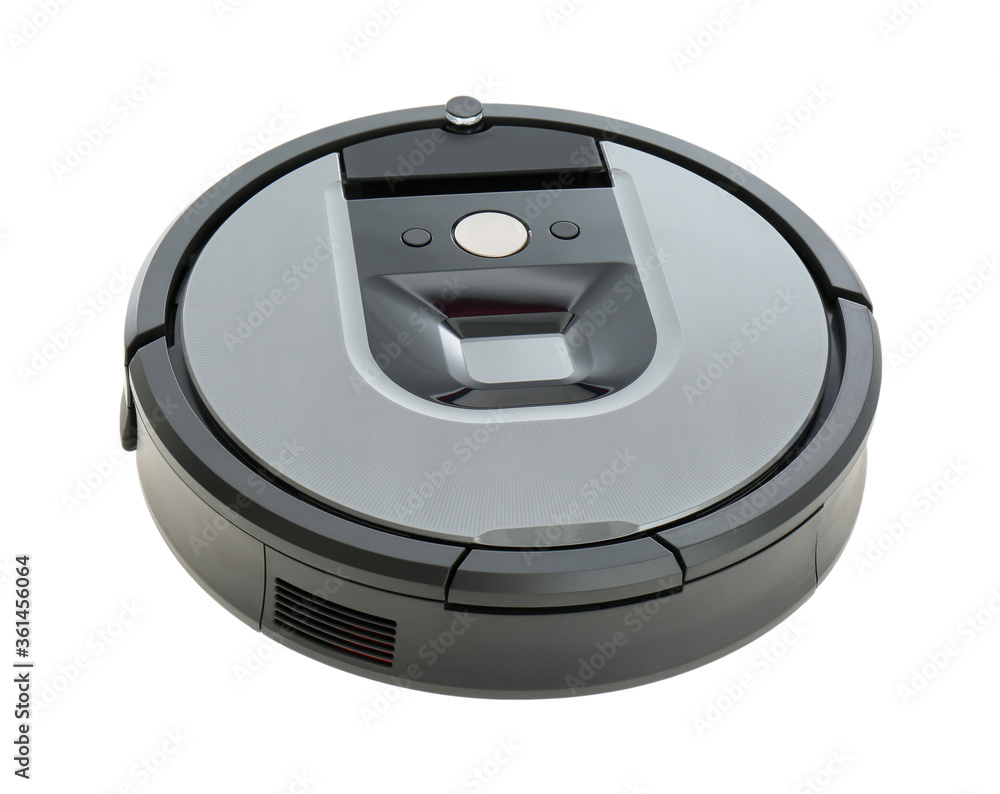 Modern robotic vacuum cleaner isolated on white Modern robotic vacuum cleaner isolated on white