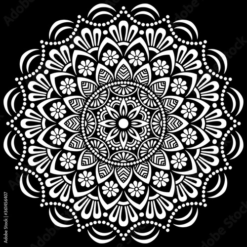 White mandala on black Pattern Stencil Doodles Sketch