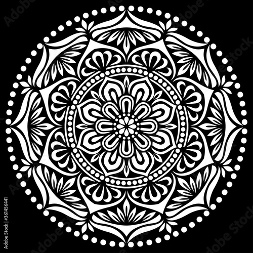 White mandala on black Pattern Stencil Doodles Sketch