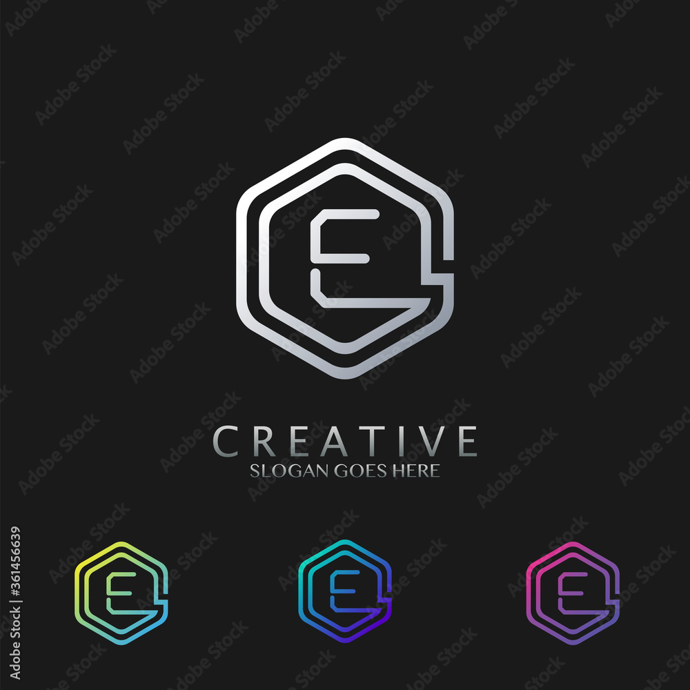 Hexagon E Letter logo vector design for technology business Hexagon E Letter logo vector design for technology business