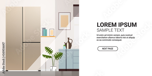 brown side by side refrigerator in modern kitchen interior home appliance concept horizontal copy space vector illustration