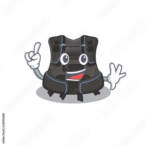 Scuba buoyancy compensator caricature design style with one finger pose