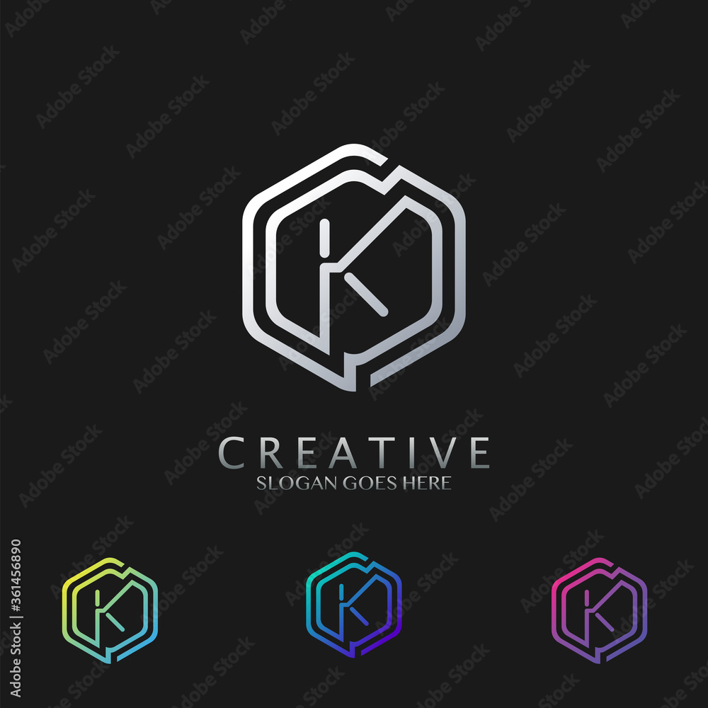 Hexagon K Letter logo vector design for technology business Hexagon K Letter logo vector design for technology business
