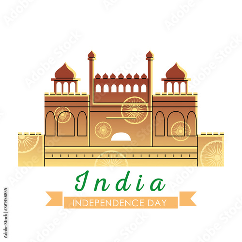 red forte of india independence day vector design