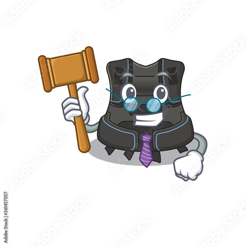A judicious judge of scuba buoyancy compensator caricature concept wearing glasses