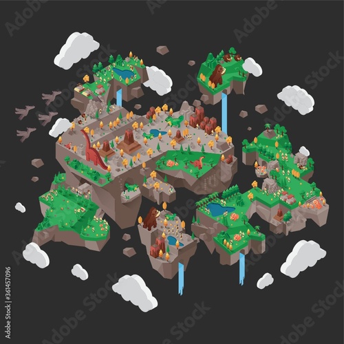 Isometric floating prehistoric island