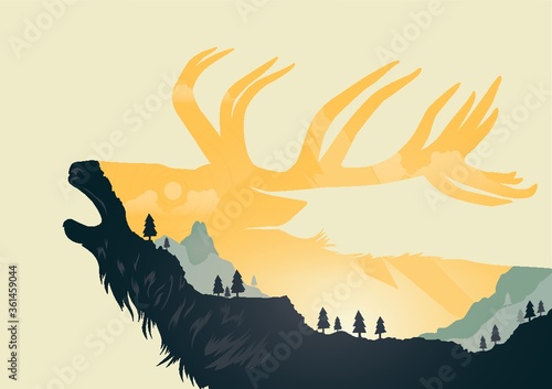 Double exposure of animal silhouette and forest
