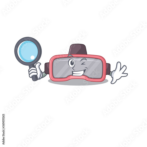 cartoon mascot design of vr glasses superb Detective breaking the case using tools