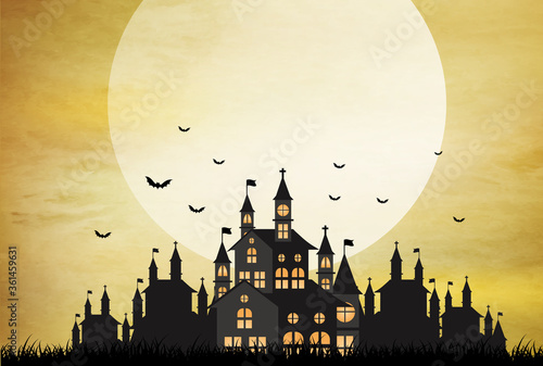 ハロウィン　城　月　背景